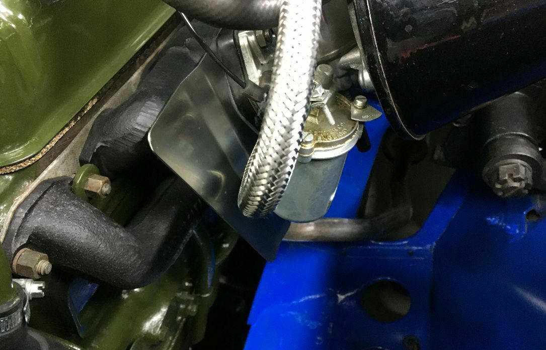 Morris Minor HS2 carburettor heat sheild on engine CUSTOMER IMAGE