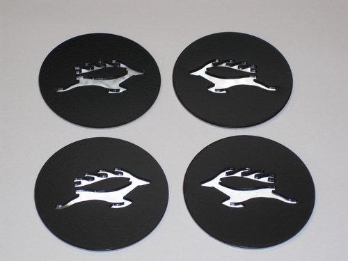 STAG WHEEL CENTRE DISCS WITH THE LEAPING STAG MOTIF - BLACK